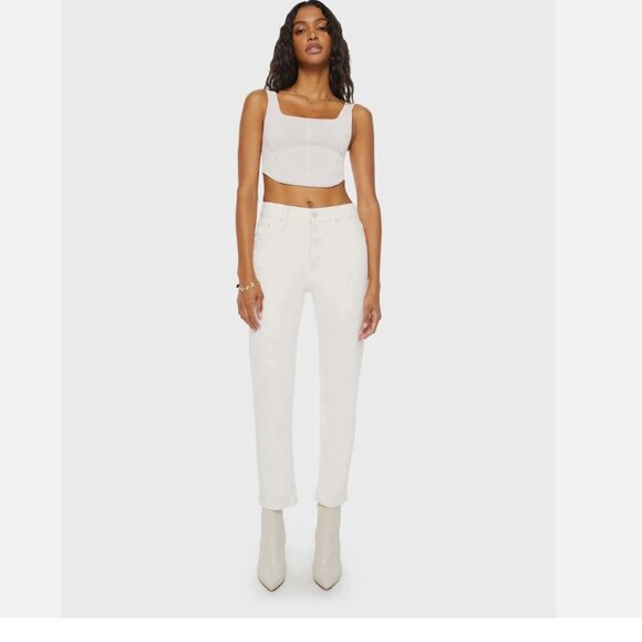 Mother Jeans White Denim The Tomcat Ankle Cream Puffs Straight Leg Womens 26